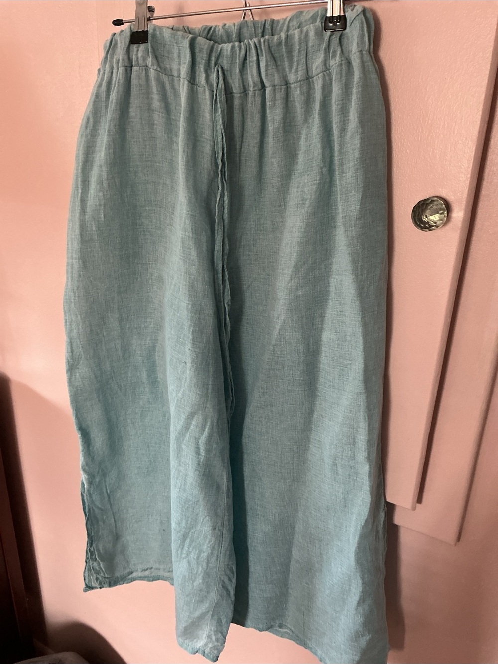 NWT Tempo Paris Blue Linen Wide Leg Palazzo Pants Size XL Italy